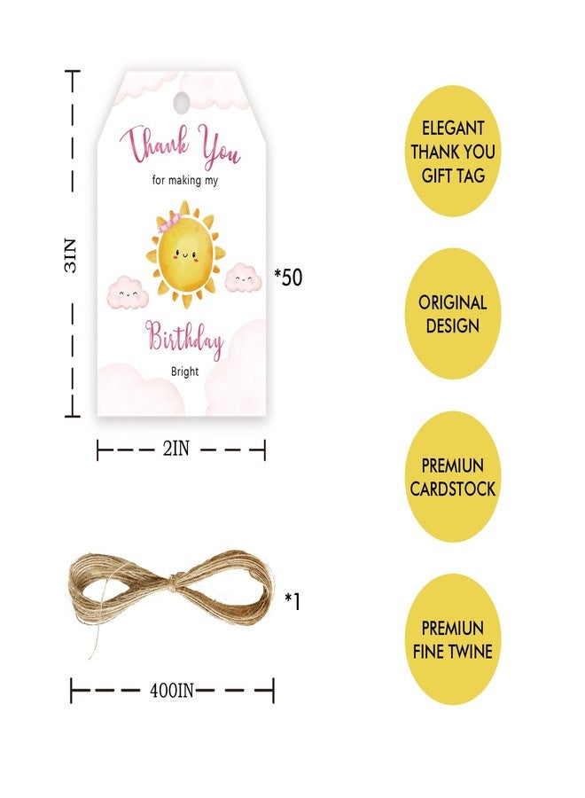 FORSHEEP 50pcs Sunshine Thank You Tags, Sun Gift Tag with String for Girl Birthday Party, Nice Weather Thank You Paper Tags for First Trip Around The Sun Birthday Party Favors - Image 2